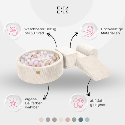 Design4Kids Schaumspielset Jewel Cord mit Bällebad und 200 Bällen Almond Beige