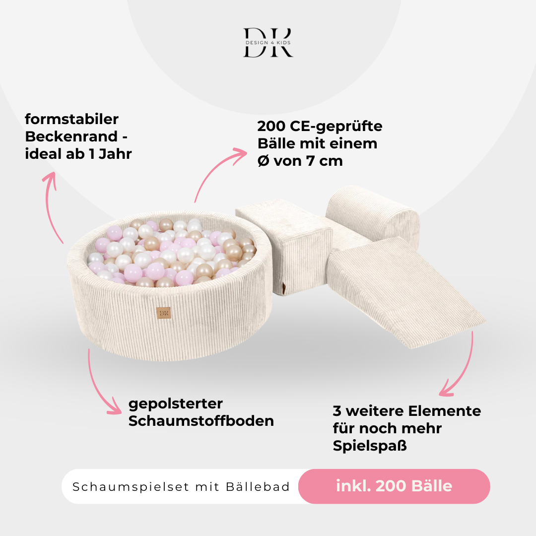 Design4Kids Schaumspielset Jewel Cord mit Bällebad und 200 Bällen Almond Beige