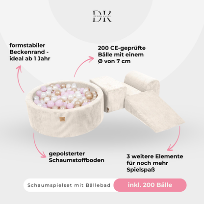 Design4Kids Schaumspielset Jewel Cord mit Bällebad und 200 Bällen Almond Beige