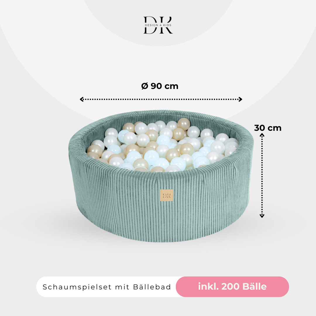 Design4Kids Schaumspielset Jewel Cord mit Bällebad und 200 Bällen Cozy Mint