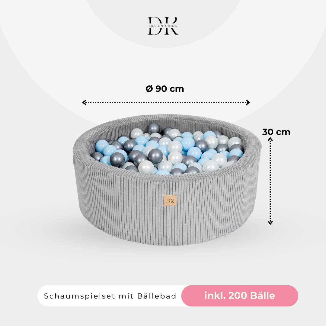 Design4Kids Schaumspielset Jewel Cord mit Bällebad und 200 Bällen Marble Grey