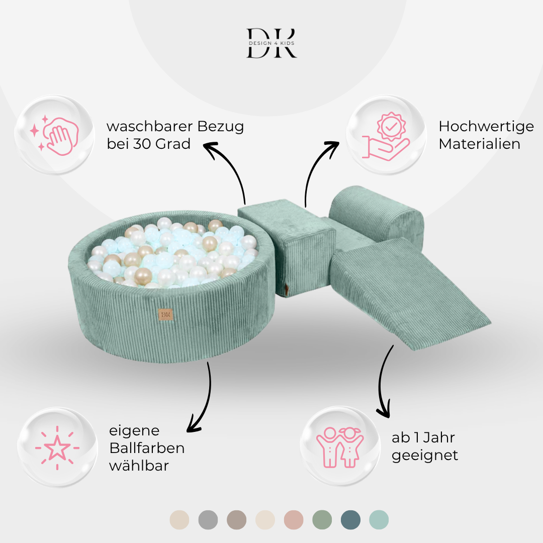 Design4Kids Schaumspielset Jewel Cord mit Bällebad und 200 Bällen Cozy Mint