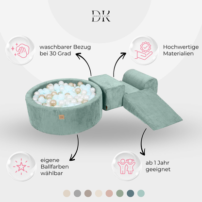 Design4Kids Schaumspielset Jewel Cord mit Bällebad und 200 Bällen Cozy Mint