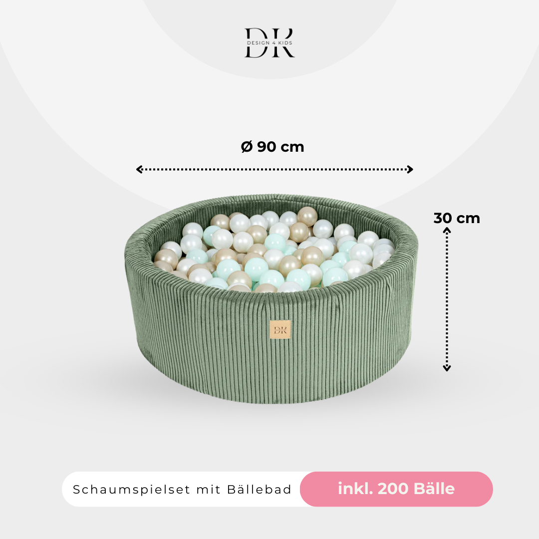 Design4Kids Schaumspielset Jewel Cord mit Bällebad und 200 Bällen Classic Olive