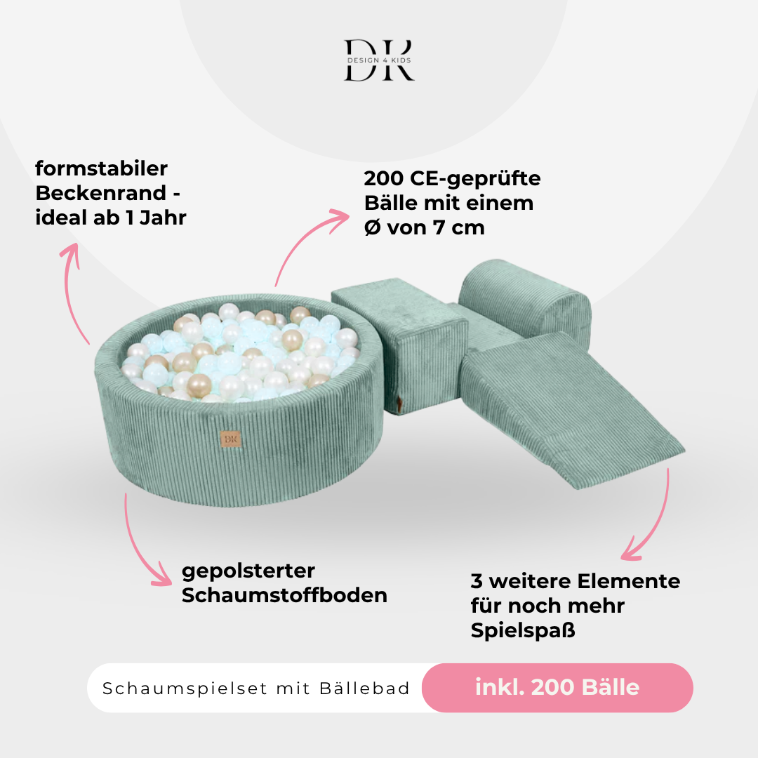 Design4Kids Schaumspielset Jewel Cord mit Bällebad und 200 Bällen Cozy Mint
