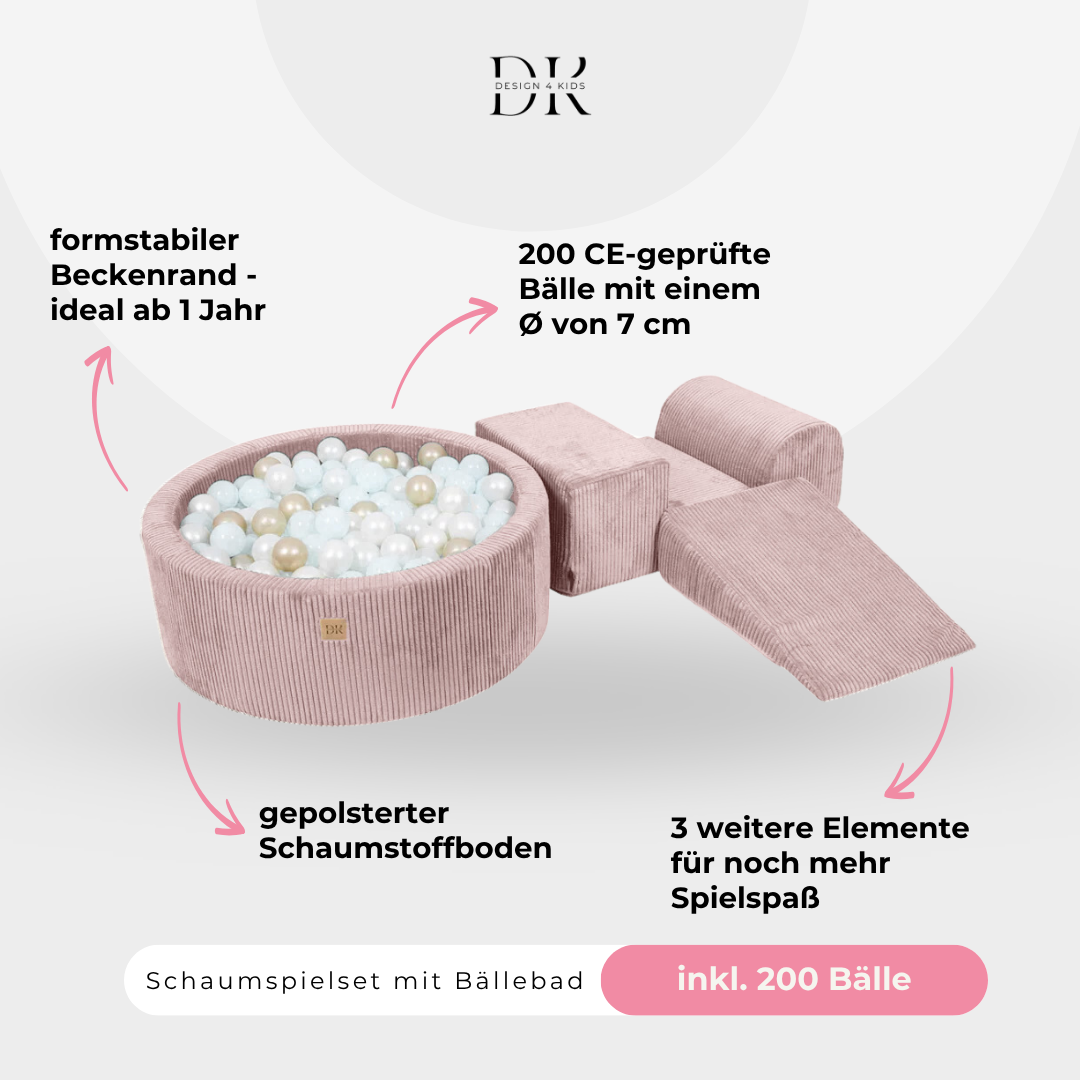 Design4Kids Schaumspielset Jewel Cord mit Bällebad und 200 Bällen