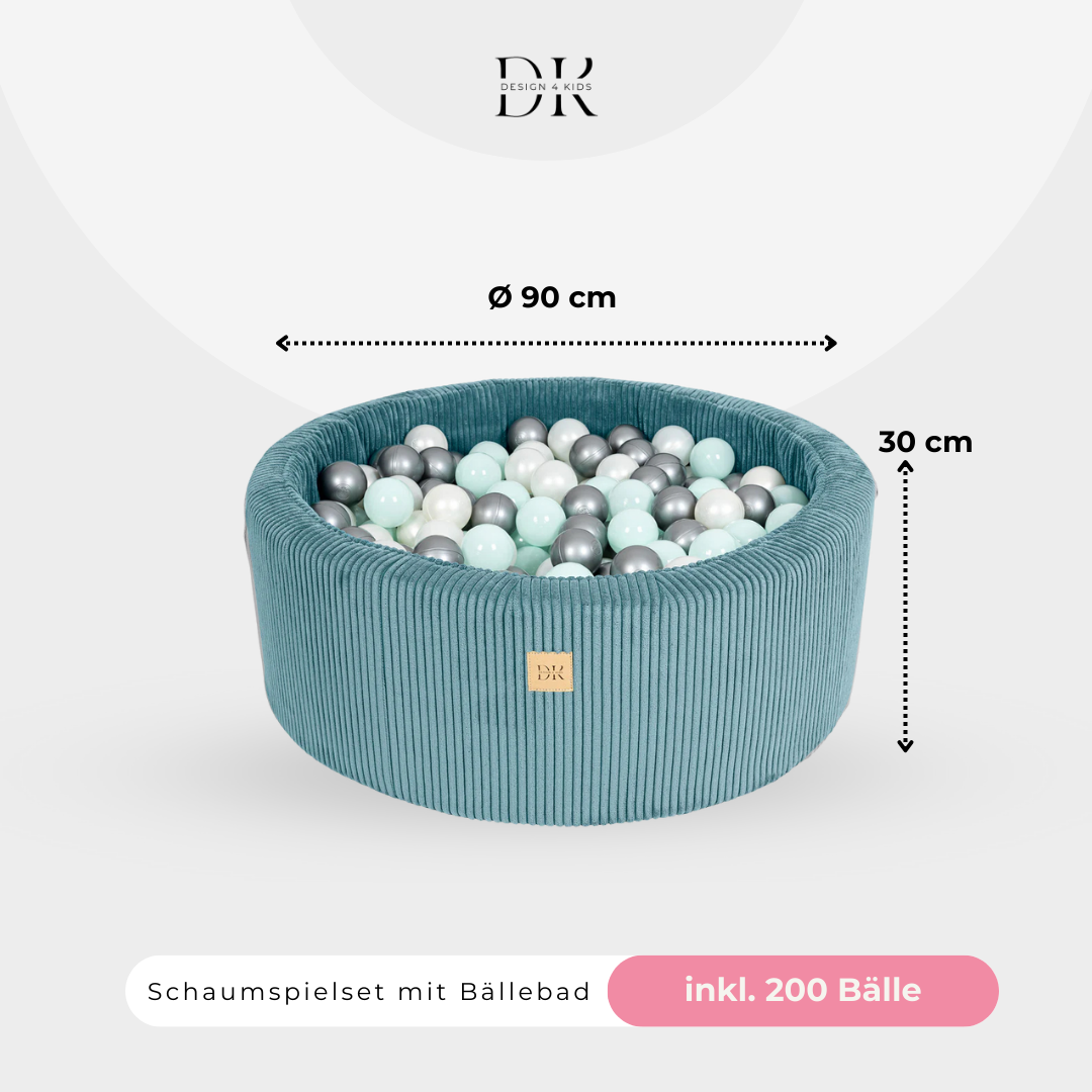 Design4Kids Schaumspielset Jewel Cord mit Bällebad und 200 Bällen Ocean Blue
