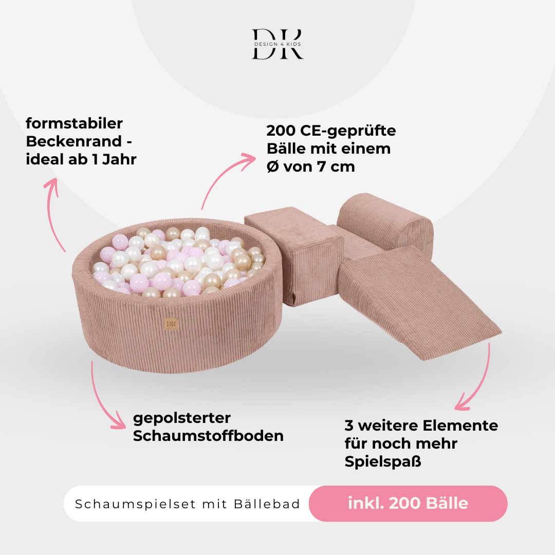 Design4Kids Schaumspielset Jewel Cord mit Bällebad und 200 Bällen Blushed Rose