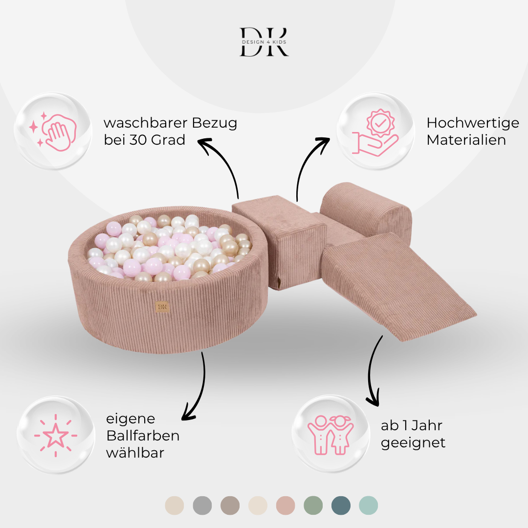 Design4Kids Schaumspielset Jewel Cord mit Bällebad und 200 Bällen Blushed Rose