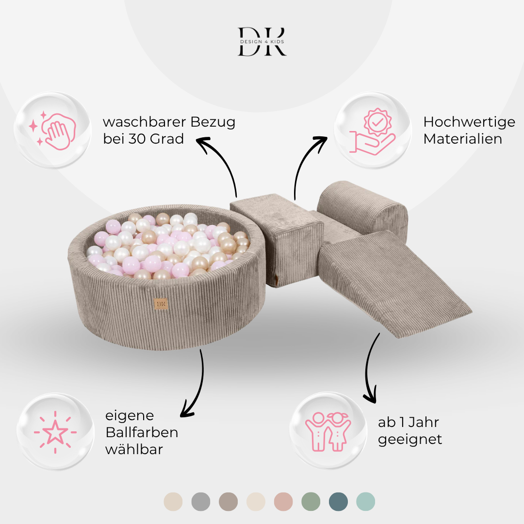 Design4Kids Schaumspielset Jewel Cord mit Bällebad und 200 Bällen Hazelnut Taupe