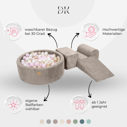 Design4Kids Schaumspielset Jewel Cord mit Bällebad und 200 Bällen Hazelnut Taupe