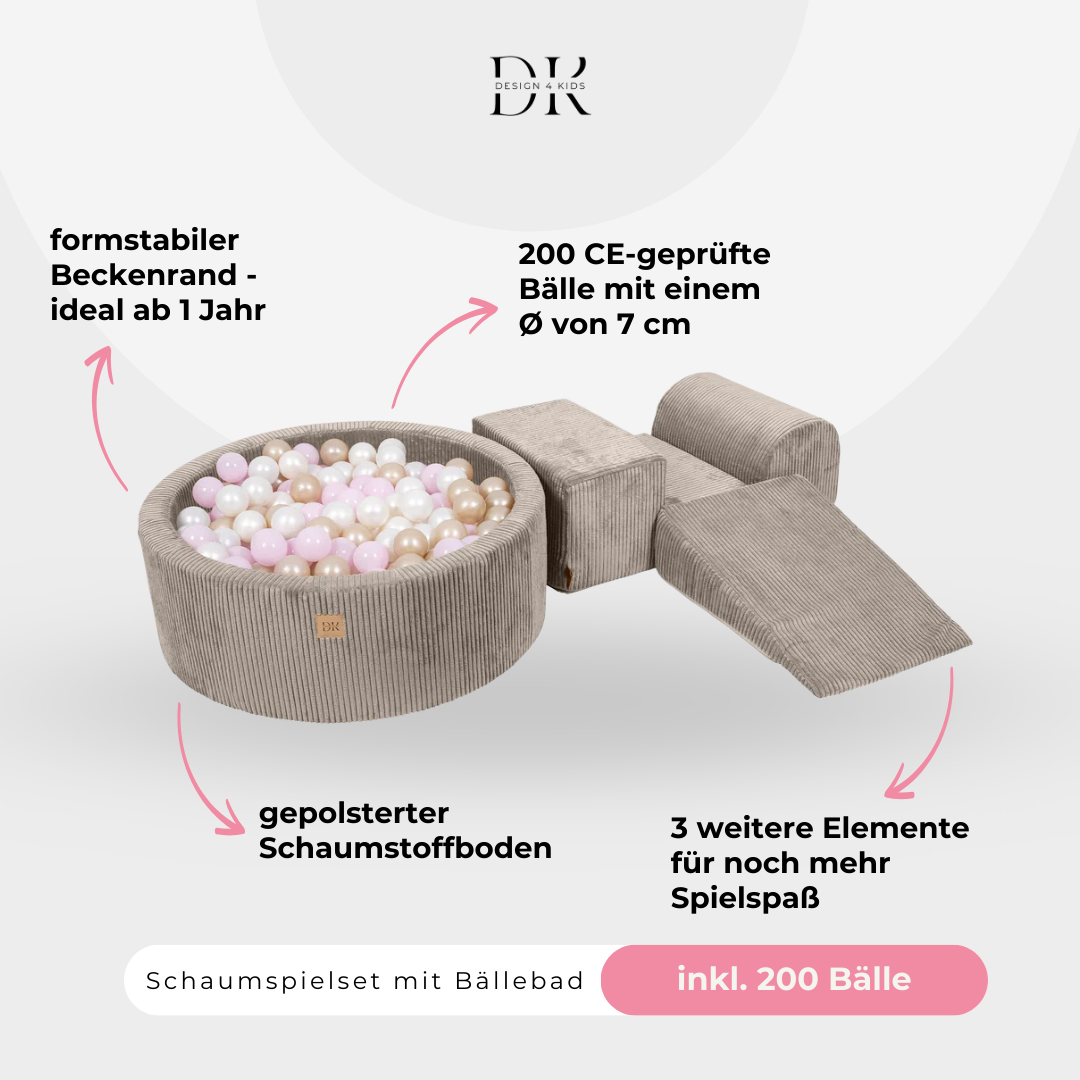 Design4Kids Schaumspielset Jewel Cord mit Bällebad und 200 Bällen Hazelnut Taupe