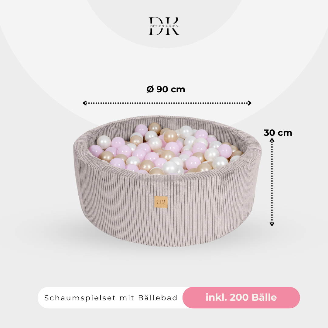 Design4Kids Schaumspielset Jewel Cord mit Bällebad und 200 Bällen Vintage Beige