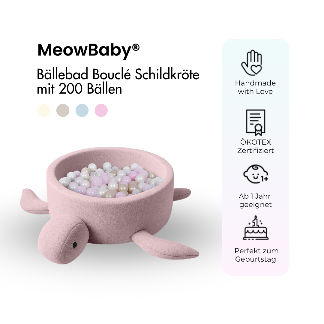 MeowBaby Bällebad Schildkröte Shelly Bouclé – hellrosa