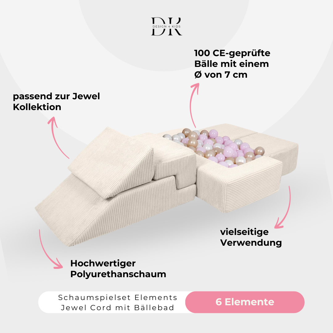 Design4Kids Schaumspielset Elements Jewel Cord mit Bällebad &amp; 100 Bälle