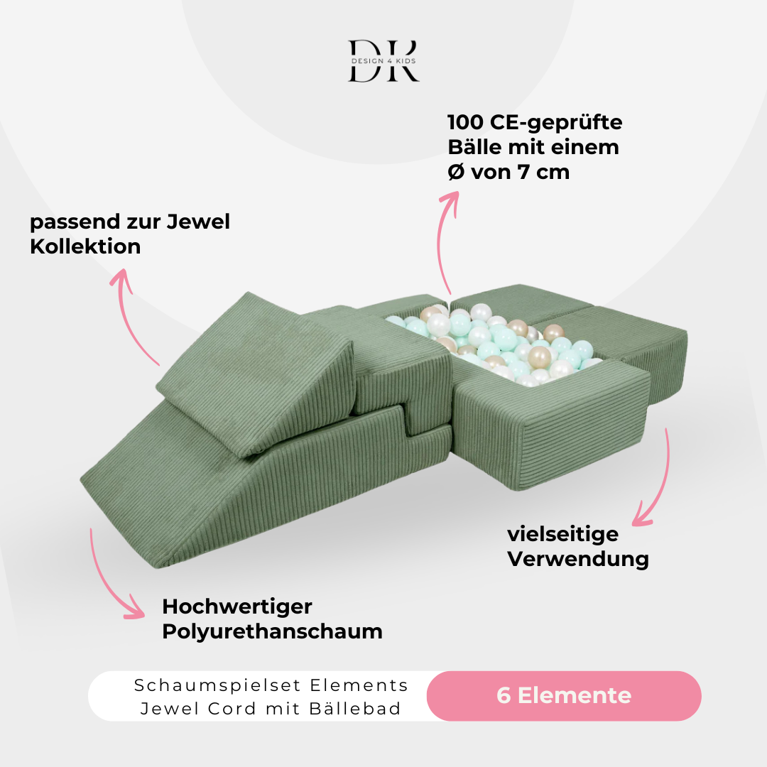Design4Kids Schaumspielset Elements Jewel Cord mit Bällebad &amp; 100 Bälle