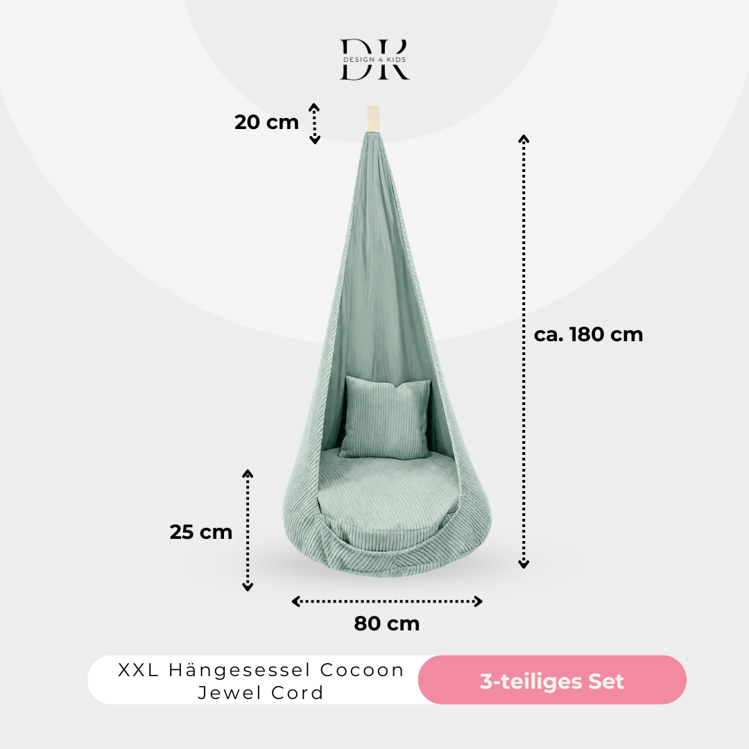 Design4Kids XXL Hängesessel Cocoon Jewel Cord Cozy Mint