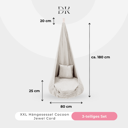 Design4Kids XXL Hängesessel Cocoon Jewel Cord Vintage Beige