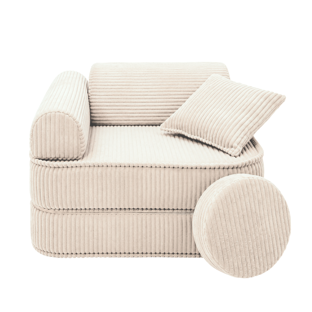 Design4Kids 3-in-1 Kindersessel Jewel Cord Mini 60x60 cm - Faltbare Kindercouch &amp; Spielmatratze