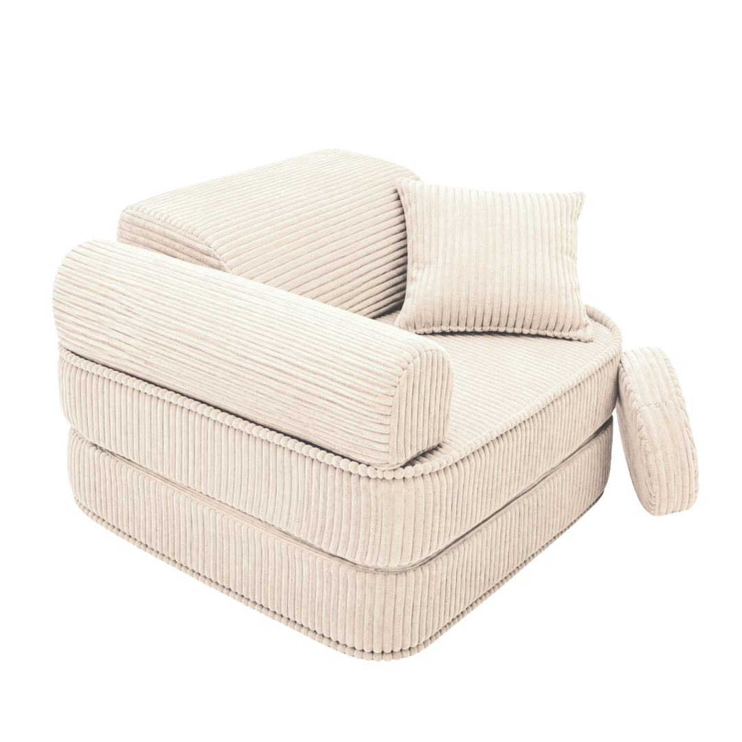 Design4Kids 3-in-1 Kindersessel Jewel Cord Mini 60x60 cm - Faltbare Kindercouch &amp; Spielmatratze