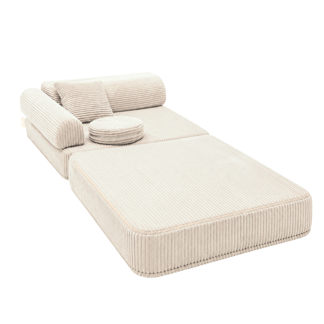 Design4Kids 3-in-1 Kindersessel Jewel Cord 80x80 cm - Faltbare Kindercouch &amp; Spielmatratze