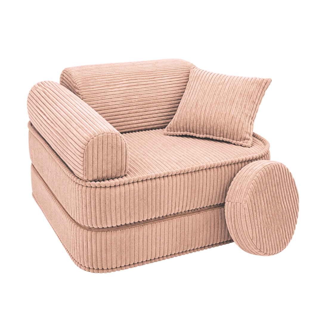 Design4Kids 3-in-1 Kindersessel Jewel Cord Mini 60x60 cm - Faltbare Kindercouch &amp; Spielmatratze