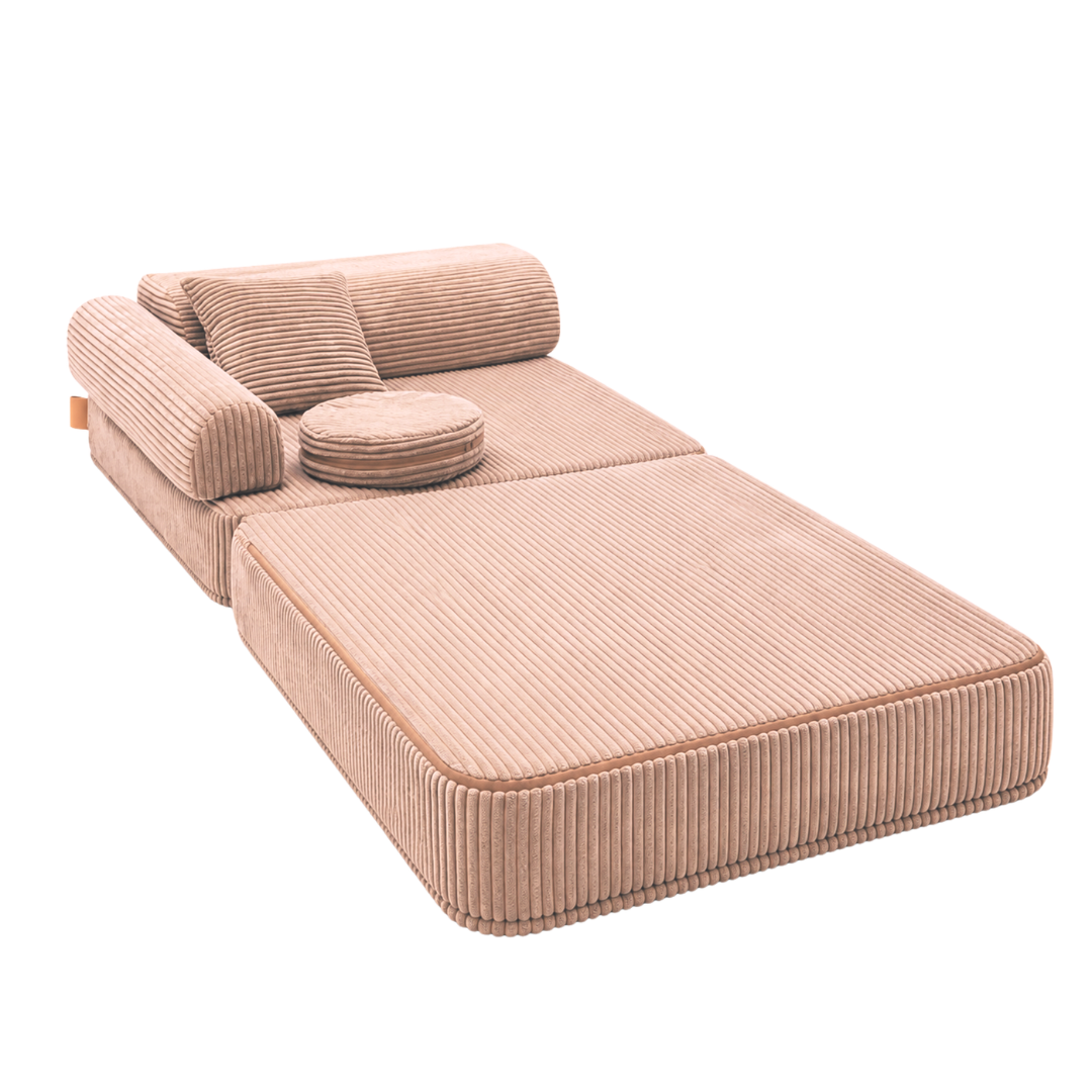 Design4Kids 3-in-1 Kindersessel Jewel Cord 80x80 cm - Faltbare Kindercouch &amp; Spielmatratze