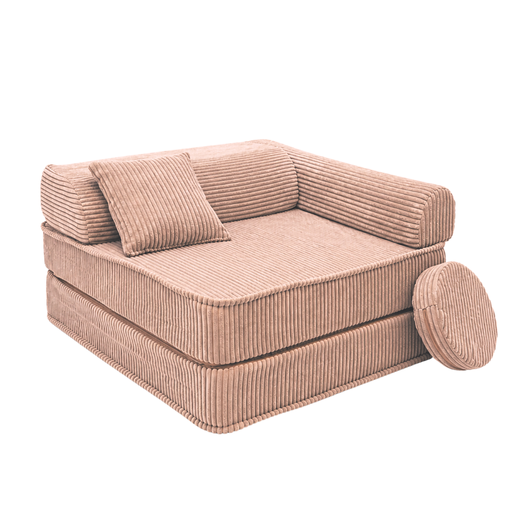 Design4Kids 3-in-1 Kindersessel Jewel Cord 80x80 cm - Faltbare Kindercouch &amp; Spielmatratze