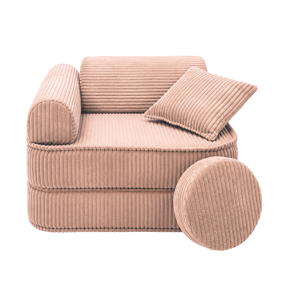 Design4Kids 3-in-1 Kindersessel Jewel Cord Mini 60x60 cm - Faltbare Kindercouch &amp; Spielmatratze
