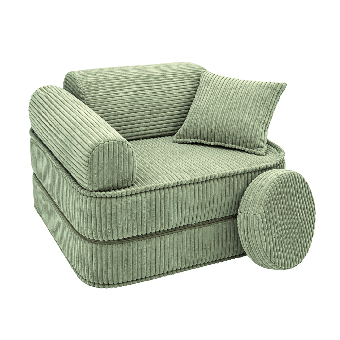 Design4Kids 3-in-1 Kindersessel Jewel Cord Mini 60x60 cm - Faltbare Kindercouch &amp; Spielmatratze