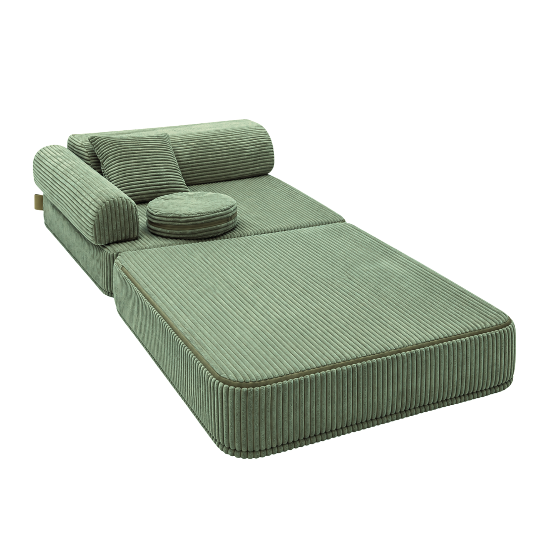 Design4Kids 3-in-1 Kindersessel Jewel Cord 80x80 cm - Faltbare Kindercouch &amp; Spielmatratze