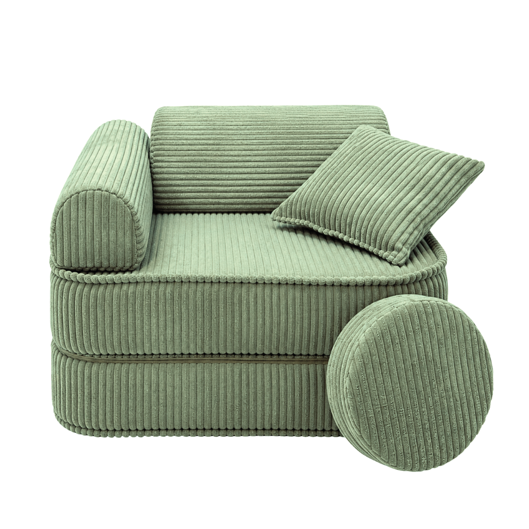 Design4Kids 3-in-1 Kindersessel Jewel Cord Mini 60x60 cm - Faltbare Kindercouch &amp; Spielmatratze