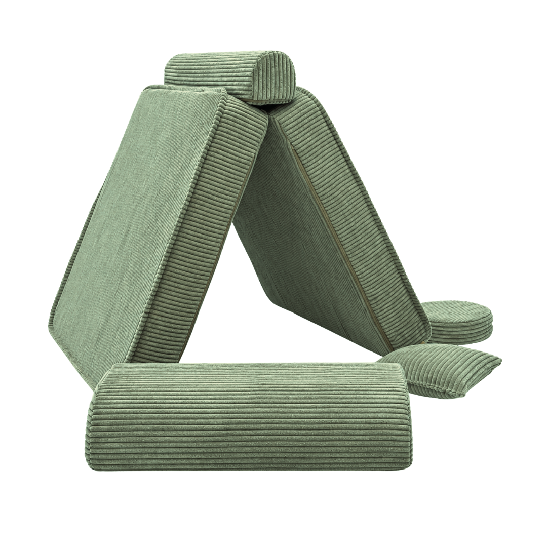 Design4Kids 3-in-1 Kindersessel Jewel Cord 80x80 cm - Faltbare Kindercouch &amp; Spielmatratze
