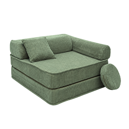 Design4Kids 3-in-1 Kindersessel Jewel Cord 80x80 cm - Faltbare Kindercouch &amp; Spielmatratze