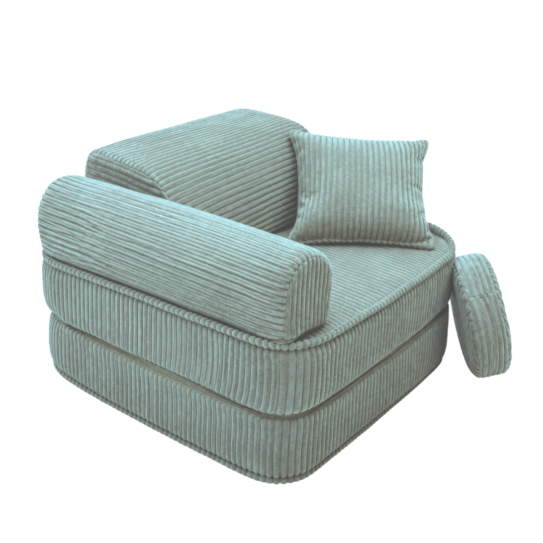 Design4Kids 3-in-1 Kindersessel Jewel Cord Mini 60x60 cm - Faltbare Kindercouch &amp; Spielmatratze
