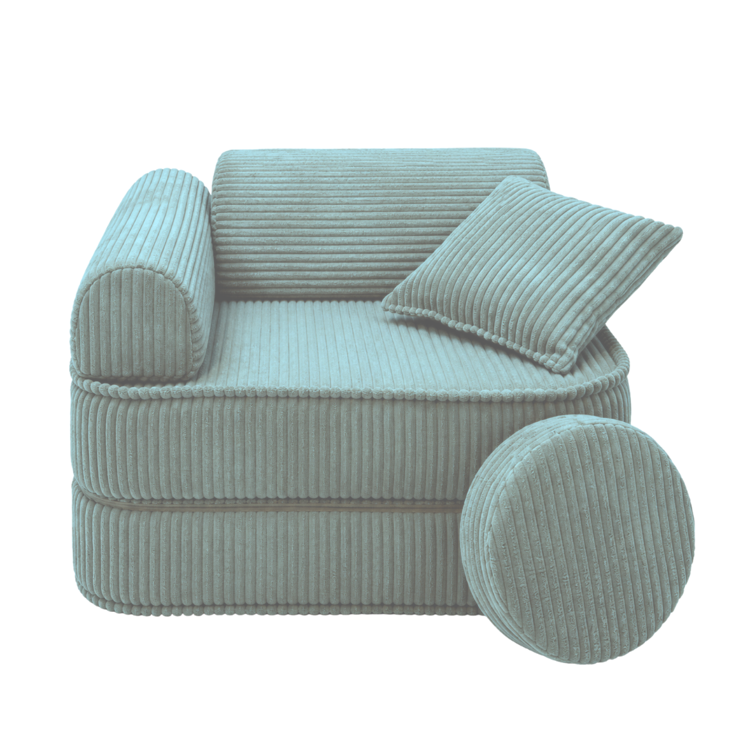 Design4Kids 3-in-1 Kindersessel Jewel Cord Mini 60x60 cm - Faltbare Kindercouch &amp; Spielmatratze