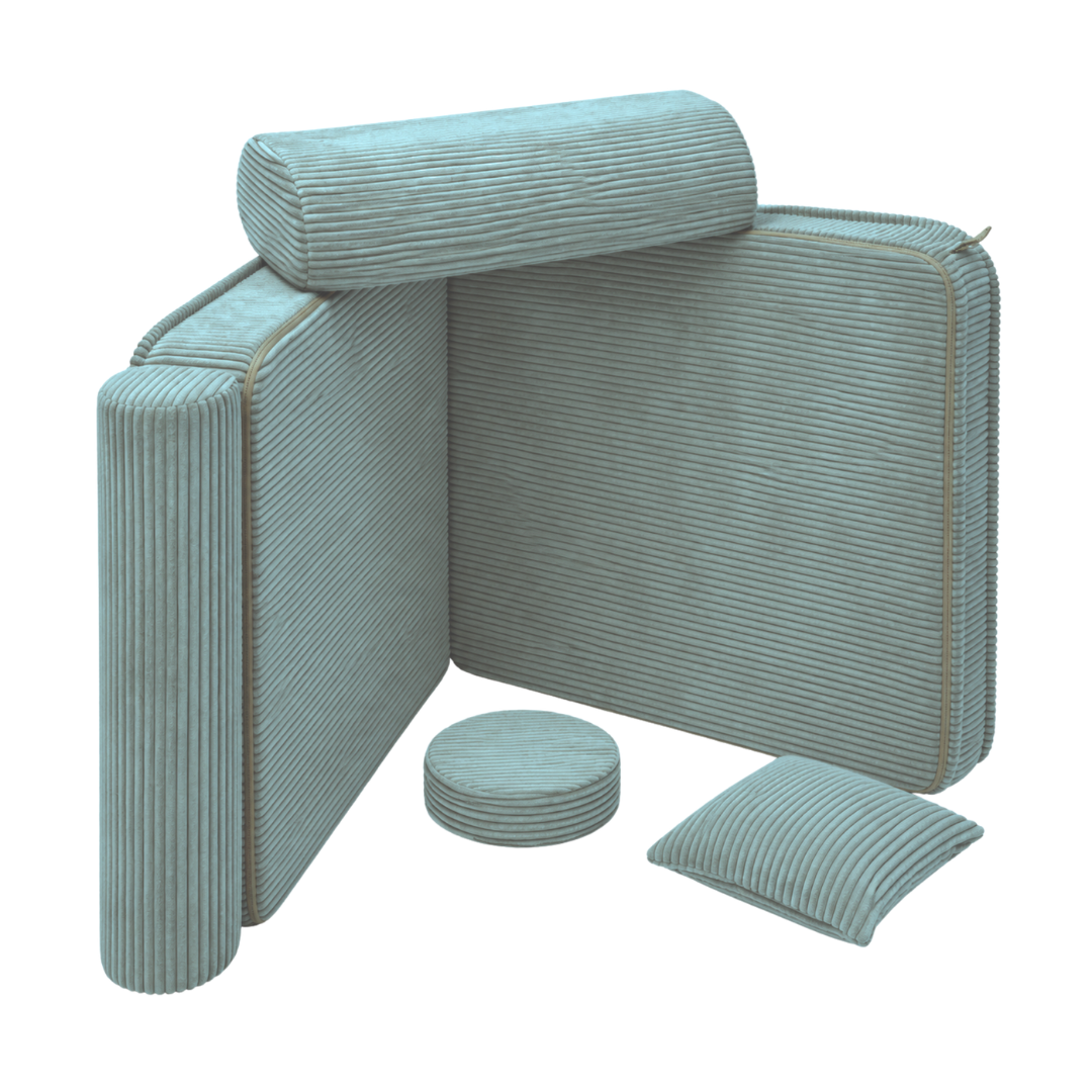 Design4Kids 3-in-1 Kindersessel Jewel Cord 80x80 cm - Faltbare Kindercouch &amp; Spielmatratze