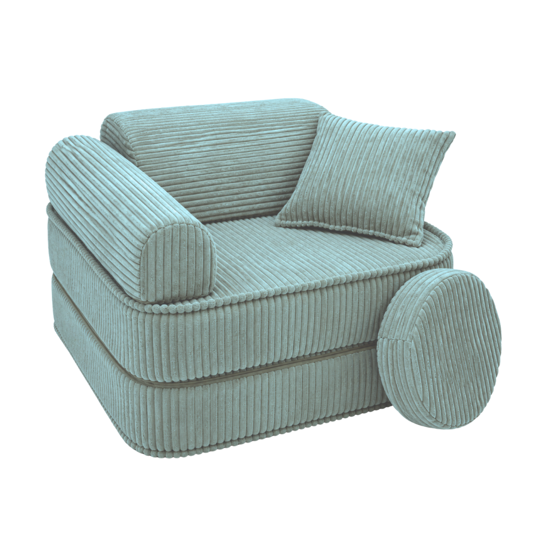 Design4Kids 3-in-1 Kindersessel Jewel Cord Mini 60x60 cm - Faltbare Kindercouch &amp; Spielmatratze