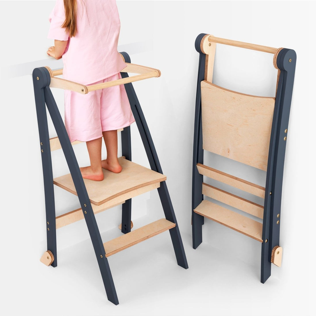 Goodevas Holz Lernleiter Montessori: Hocker für Kinder – Graphit