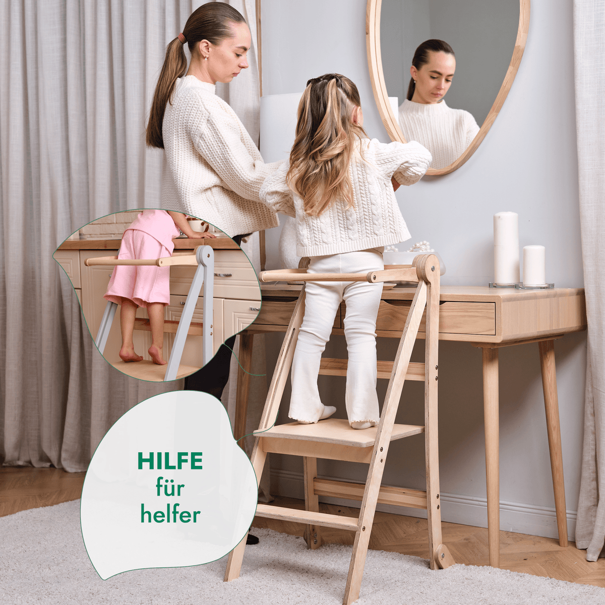 Holz Lernleiter Montessori: Hocker für Kinder - Grau
