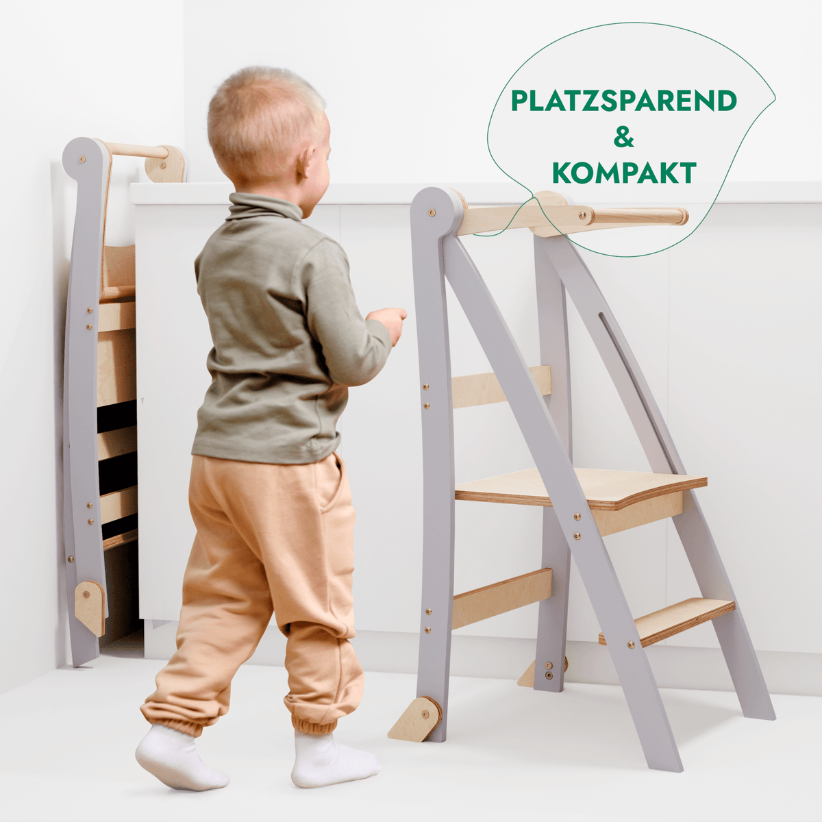 Holz Lernleiter Montessori: Hocker für Kinder - Grau