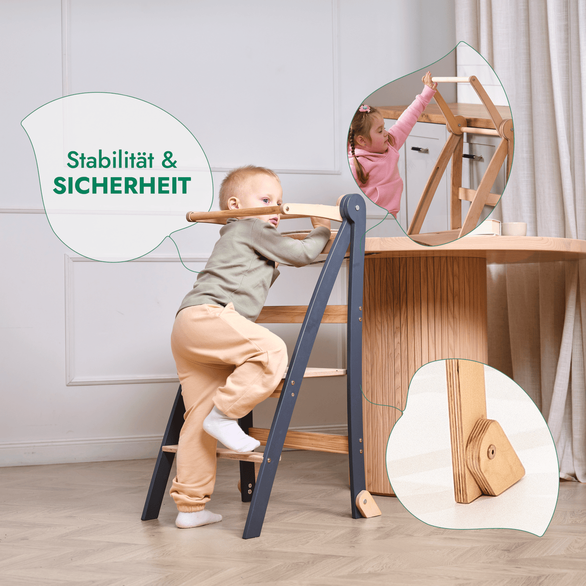 Holz Lernleiter Montessori: Hocker für Kinder - Grau