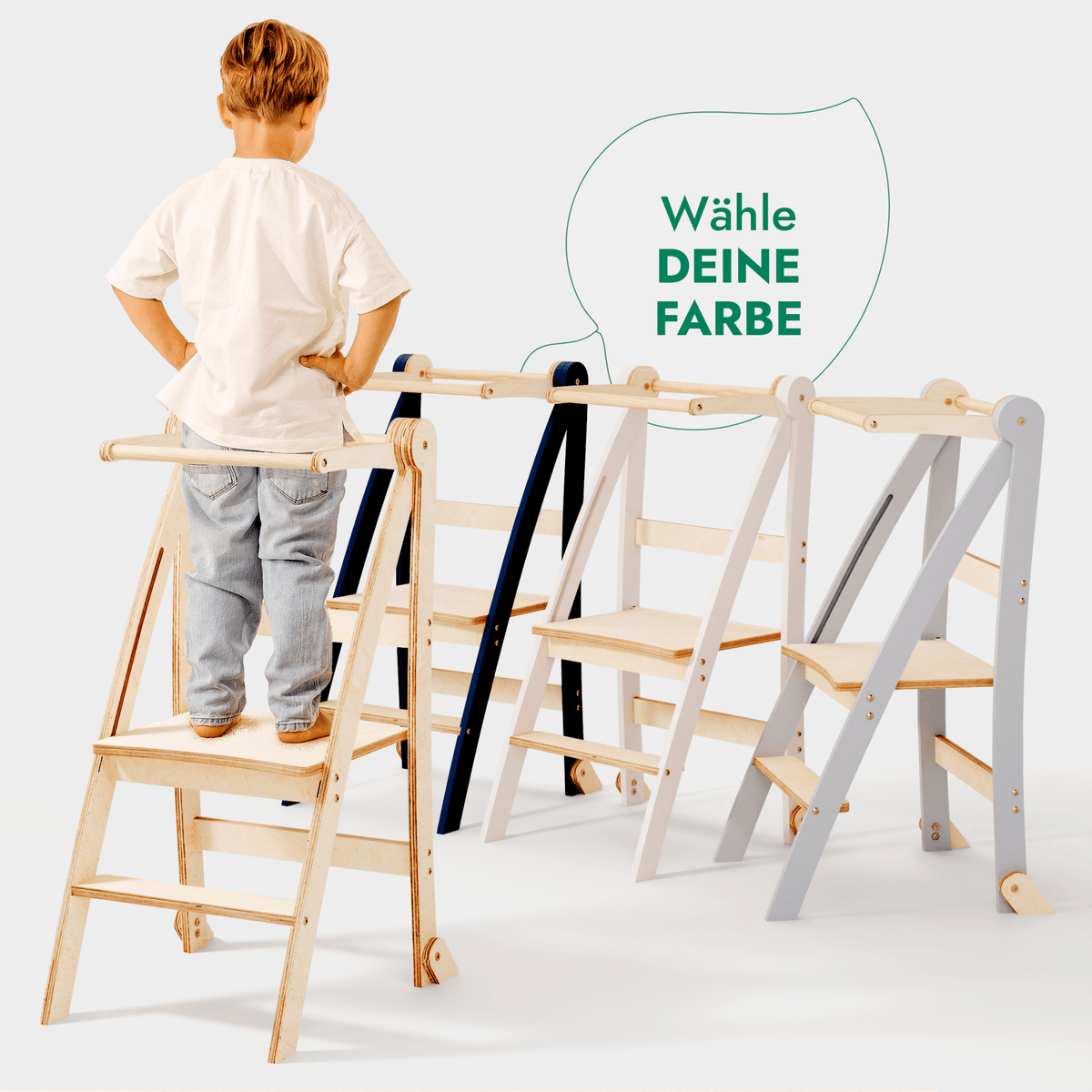 Holz Lernleiter Montessori: Hocker für Kinder - Grau