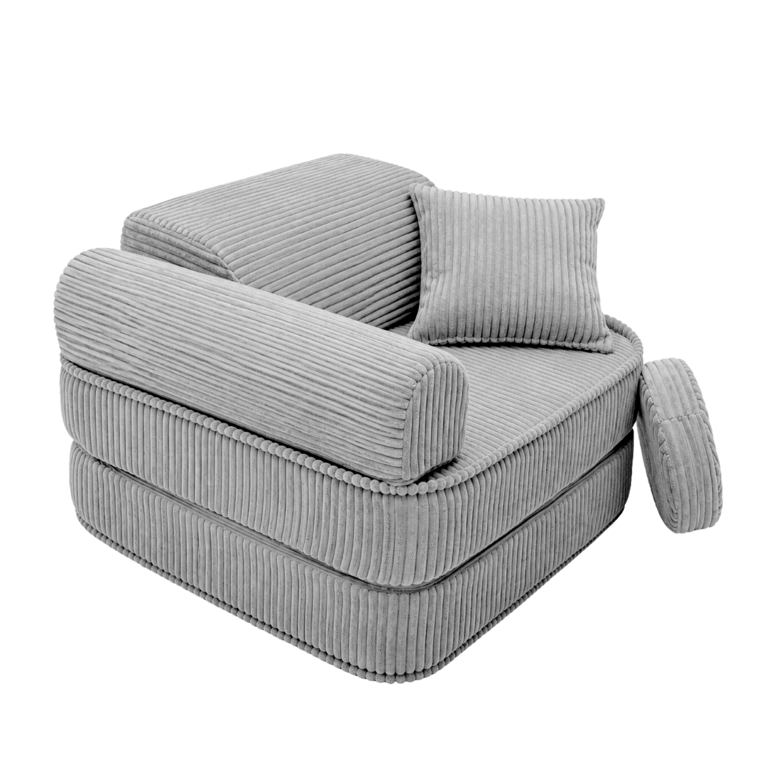 Design4Kids 3-in-1 Kindersessel Jewel Cord Mini 60x60 cm - Faltbare Kindercouch &amp; Spielmatratze