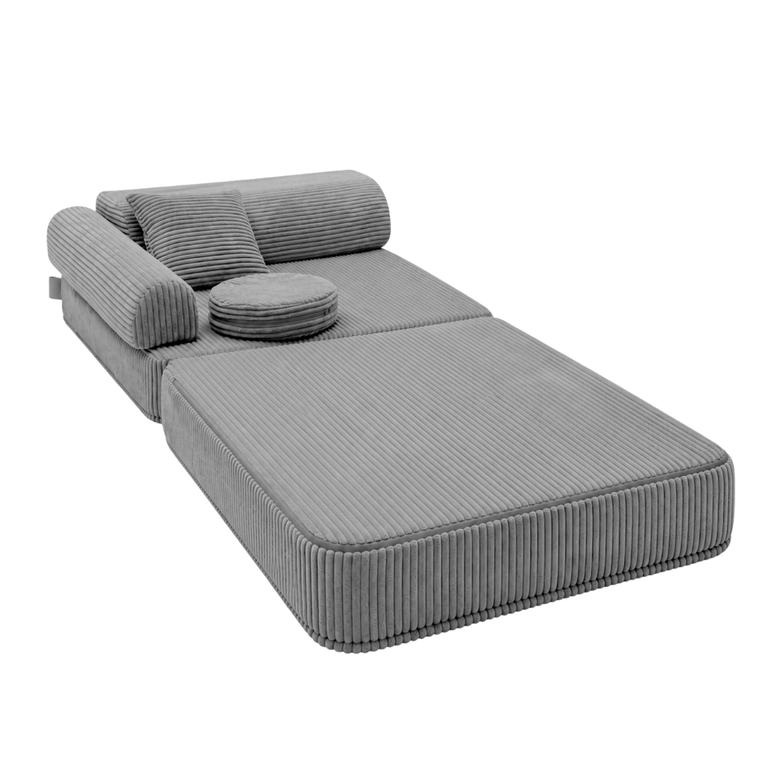 Design4Kids 3-in-1 Kindersessel Jewel Cord 80x80 cm - Faltbare Kindercouch &amp; Spielmatratze