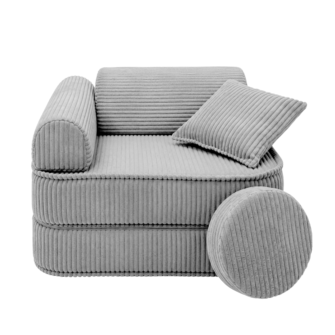 Design4Kids 3-in-1 Kindersessel Jewel Cord Mini 60x60 cm - Faltbare Kindercouch &amp; Spielmatratze