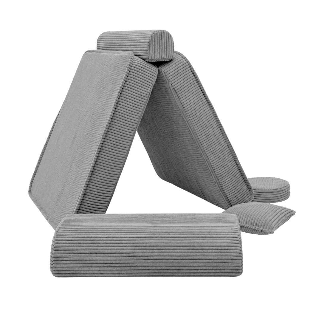 Design4Kids 3-in-1 Kindersessel Jewel Cord 80x80 cm - Faltbare Kindercouch &amp; Spielmatratze