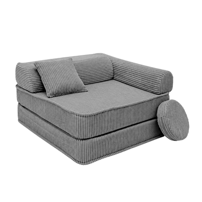 Design4Kids 3-in-1 Kindersessel Jewel Cord 80x80 cm - Faltbare Kindercouch &amp; Spielmatratze