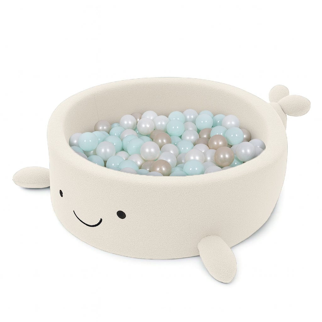 MeowBaby Bällebad kleiner Wal Shelly Bouclé – creme/weiß