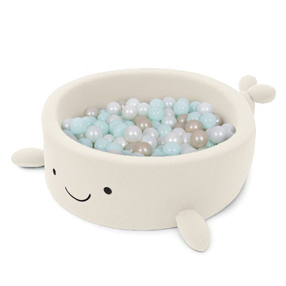 MeowBaby Bällebad kleiner Wal Shelly Bouclé – creme/weiß